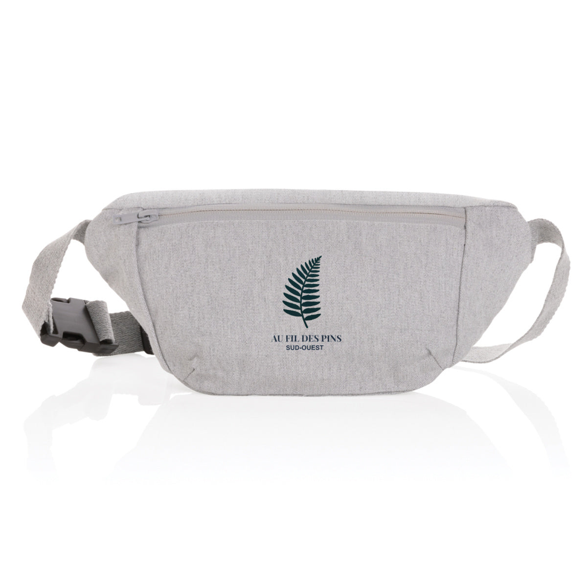 Sac banane éco-responsable Fougère Au Fil des Pins, en toile recyclée, couleur gris, inspiré de la nature du Sud-Ouest
