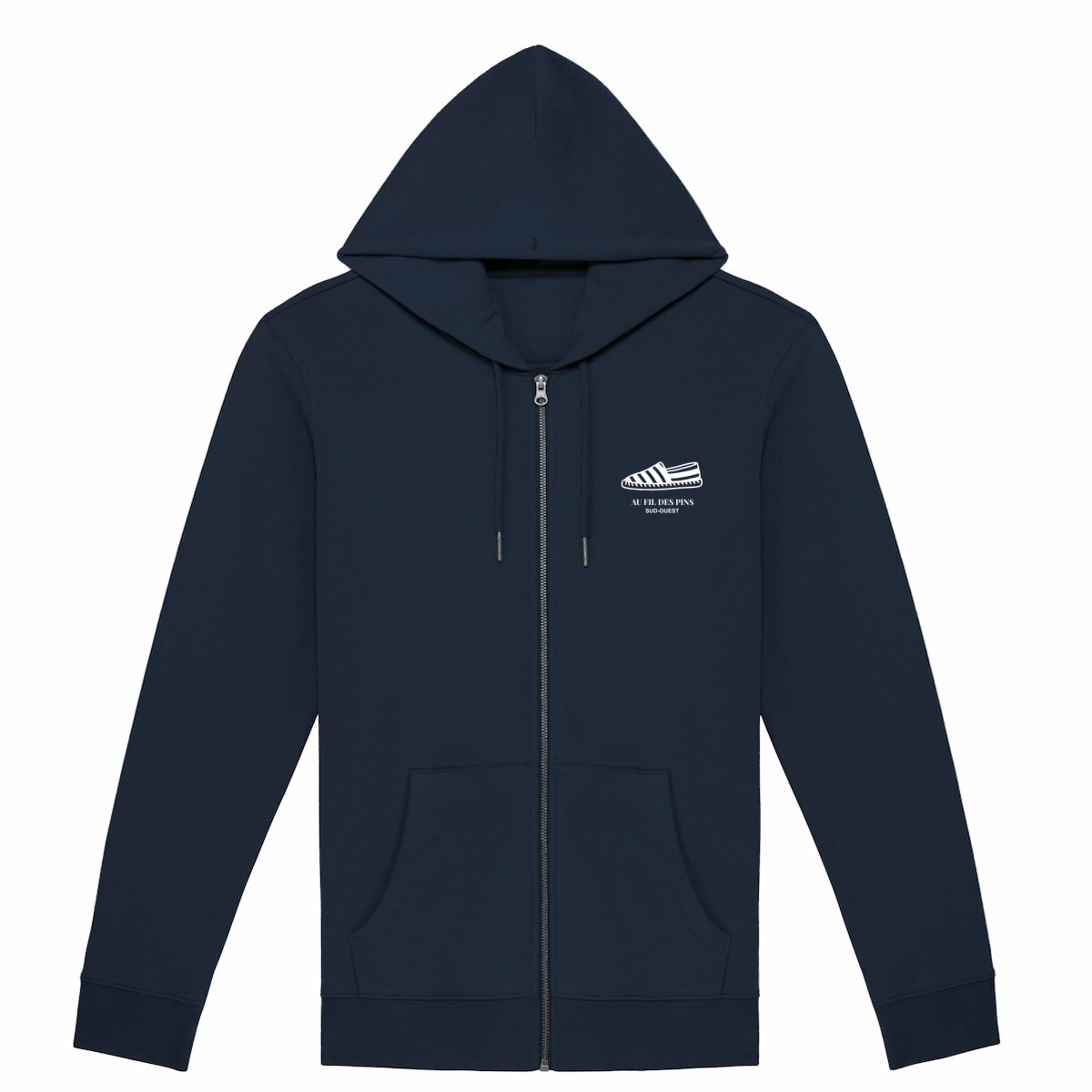 Motif espadrille à six lignes – sweat éco-responsable Au Fil des Pins, esprit Sud-Ouest-marine
