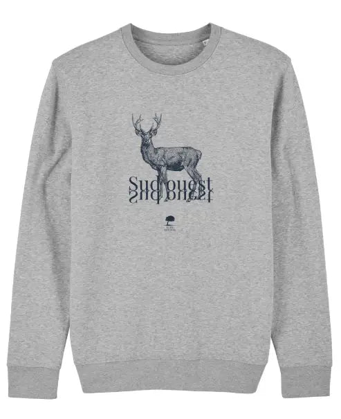 Sweat cerf homme femme bleu gris
 – mode éthique Sud-Ouest