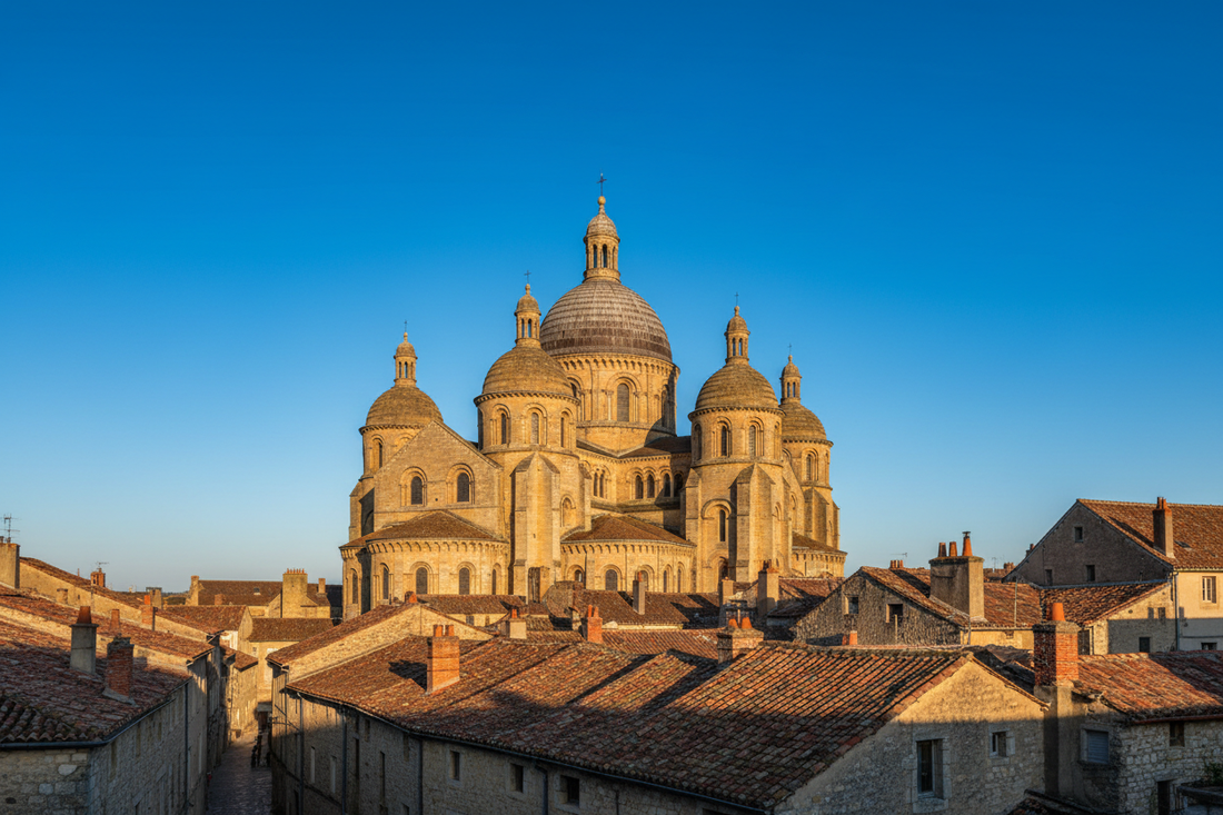 La cathédrale Saint-Front avec ses cinq coupoles byzantines, architecture en pierre dorée, toits médiévaux