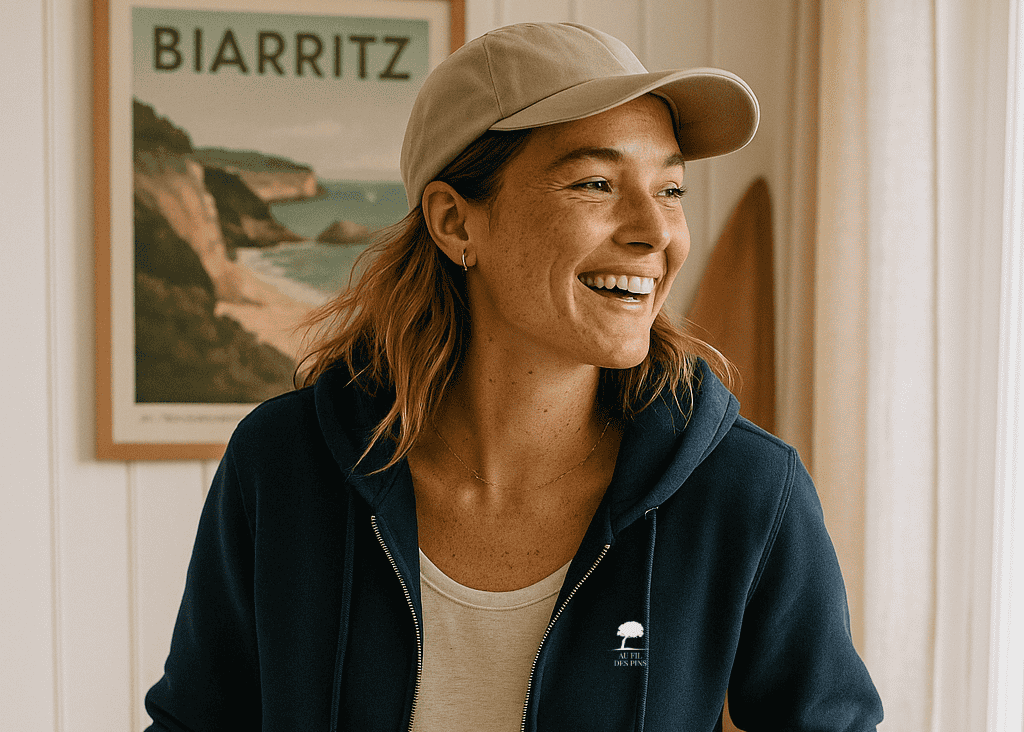 Sweat femme éthique coton bio – nature et pins landais – Au Fil des Pins