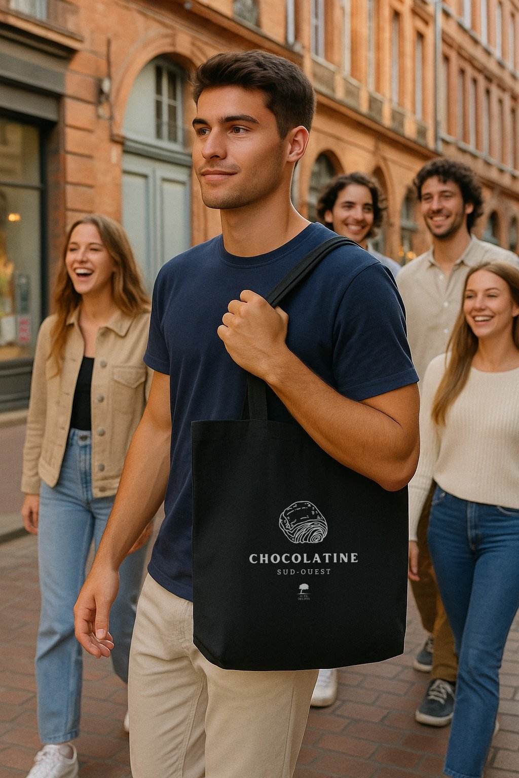 Tote bag noir éco-responsable en coton recyclé inspiré du Sud-Ouest