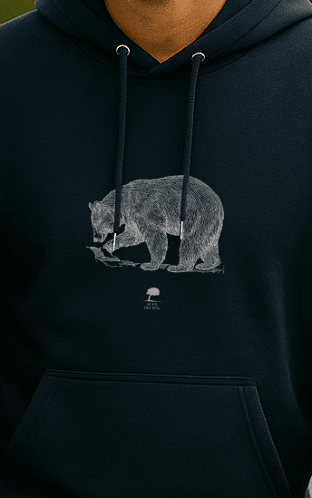 Détail Ours, sweat à capuche marine