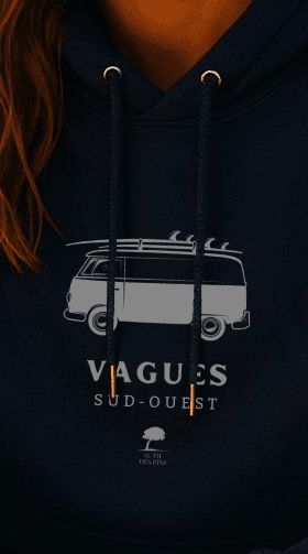 Sweat à Capuche Vagues – Mode Éthique Sud-Ouest - Au Fil des Pins