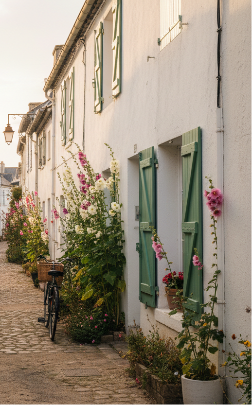 Rues typiques Île de Ré maisons blanches volets verts