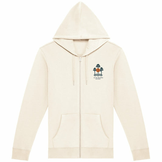 Sweat à capuche zippé ivoire avec imprimé inspiré des Landes, style casual et éco-responsable