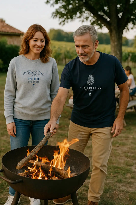 Sweat éco-responsable 'Montagnes', en coton bio, avec design de montagnes inspiré du Sud-Ouest.