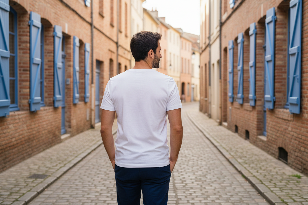 T-shirt blanc homme coton bio - Au Fil des Pins - Ambiance Sud-Ouest