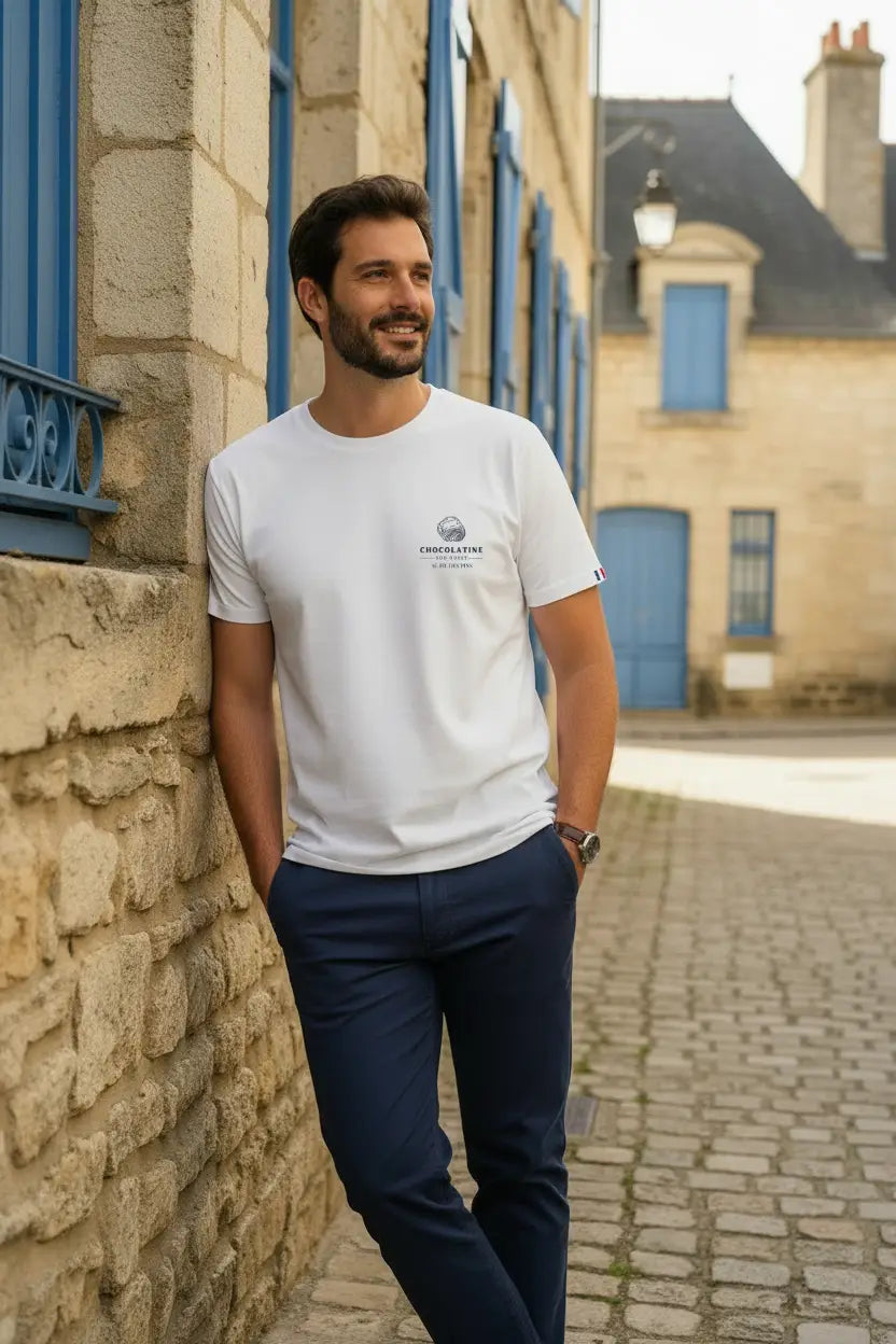 T-shirt blanc Chocolatine Sud-Ouest homme - Au Fil des Pins - Coton bio"