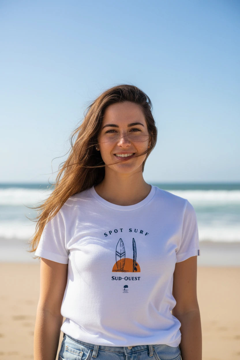 T-shirt surf femme coton bio Spot Sud-Ouest Made in France