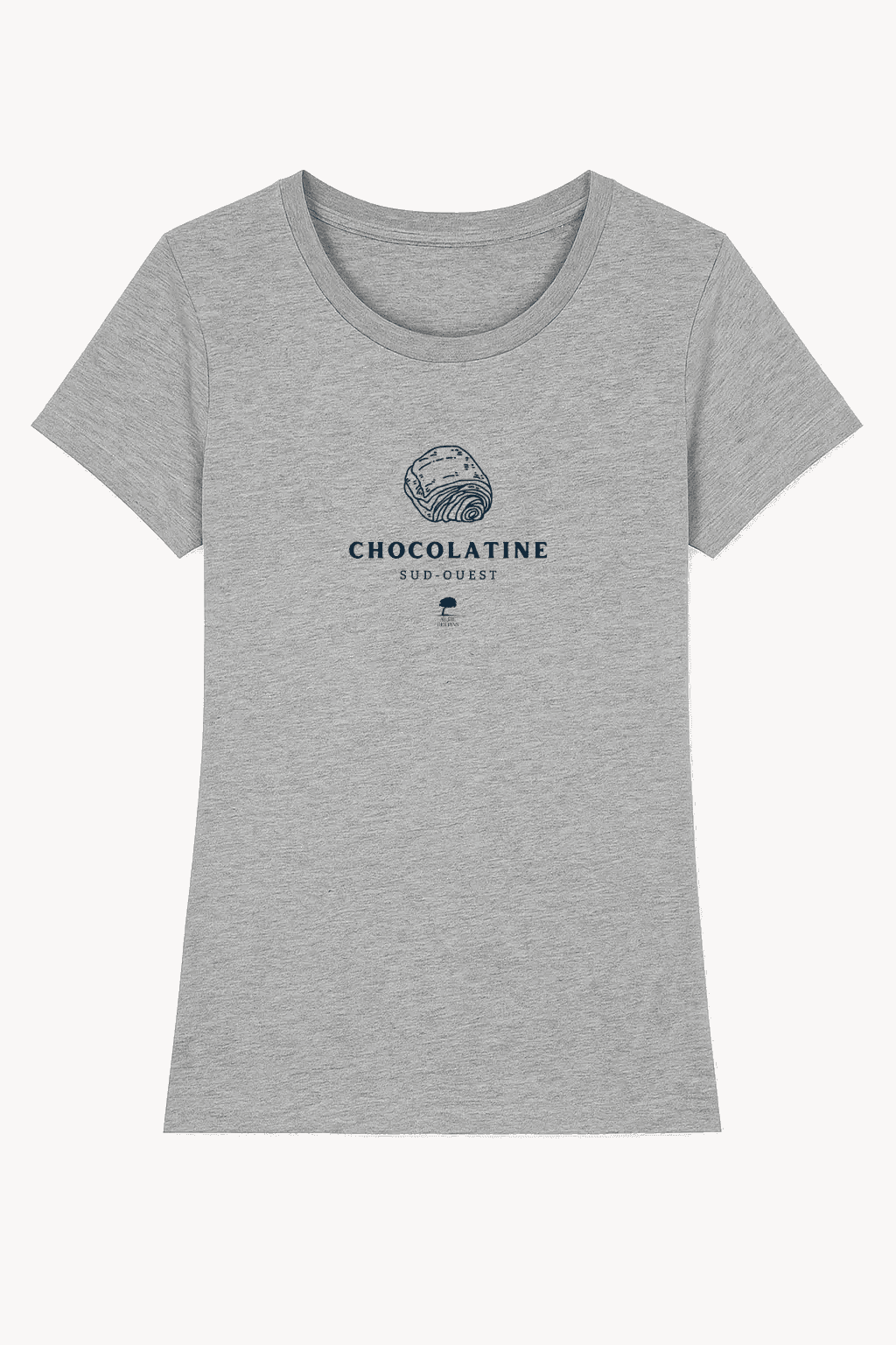 Tee-shirt femme gris modèle Chocolatine, en coton bio, col rond