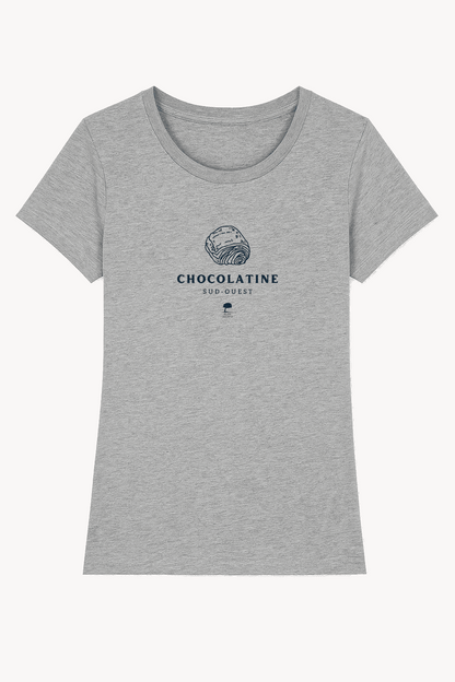 Tee-shirt femme gris modèle Chocolatine, en coton bio, col rond