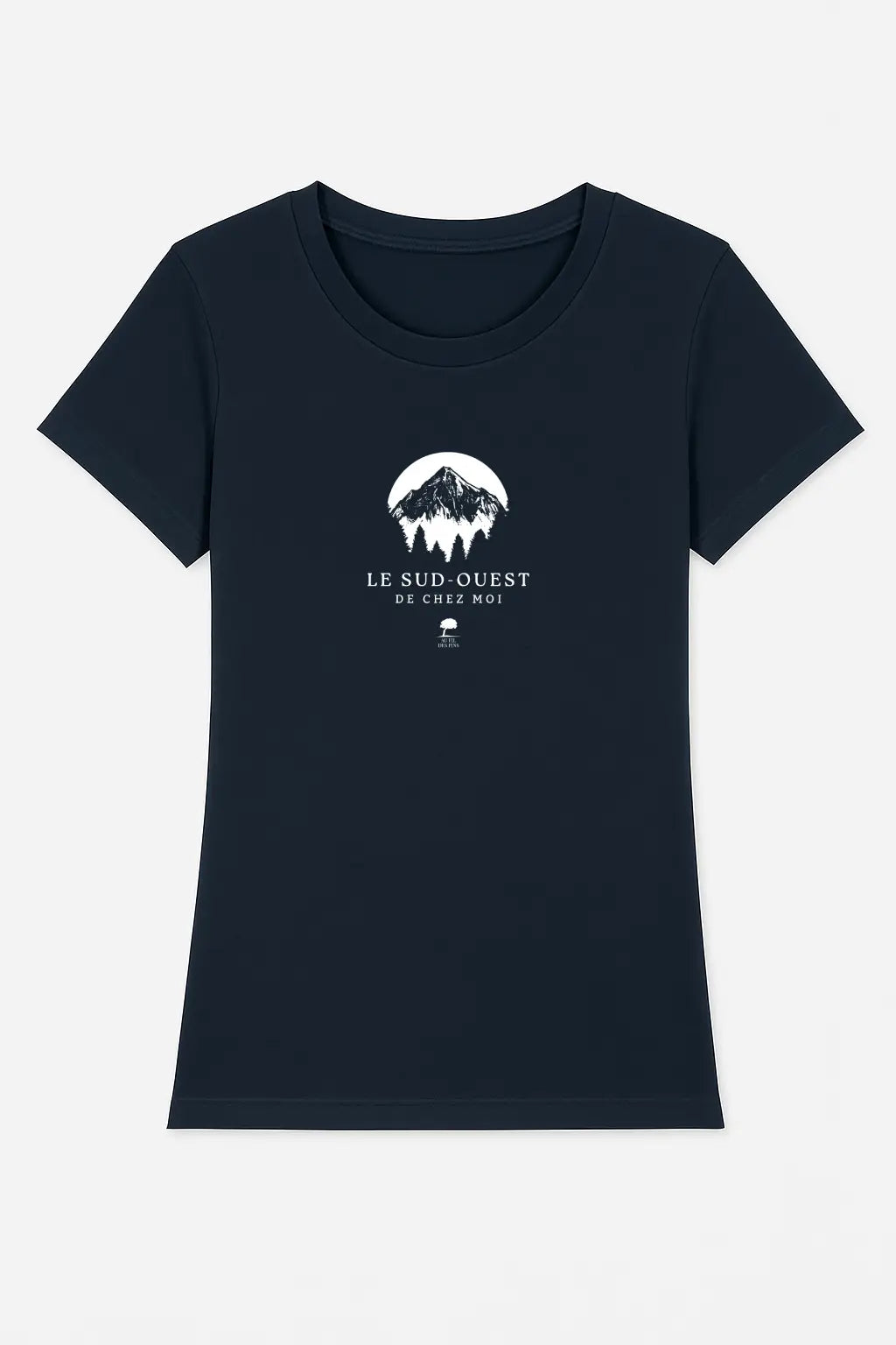 Tee-shirt femme marine "Pyrénées" coton bio, imprimé montagne, mode durable 