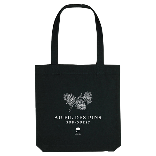Tote bag noir Branche de Pin en coton recyclé – Sac éthique