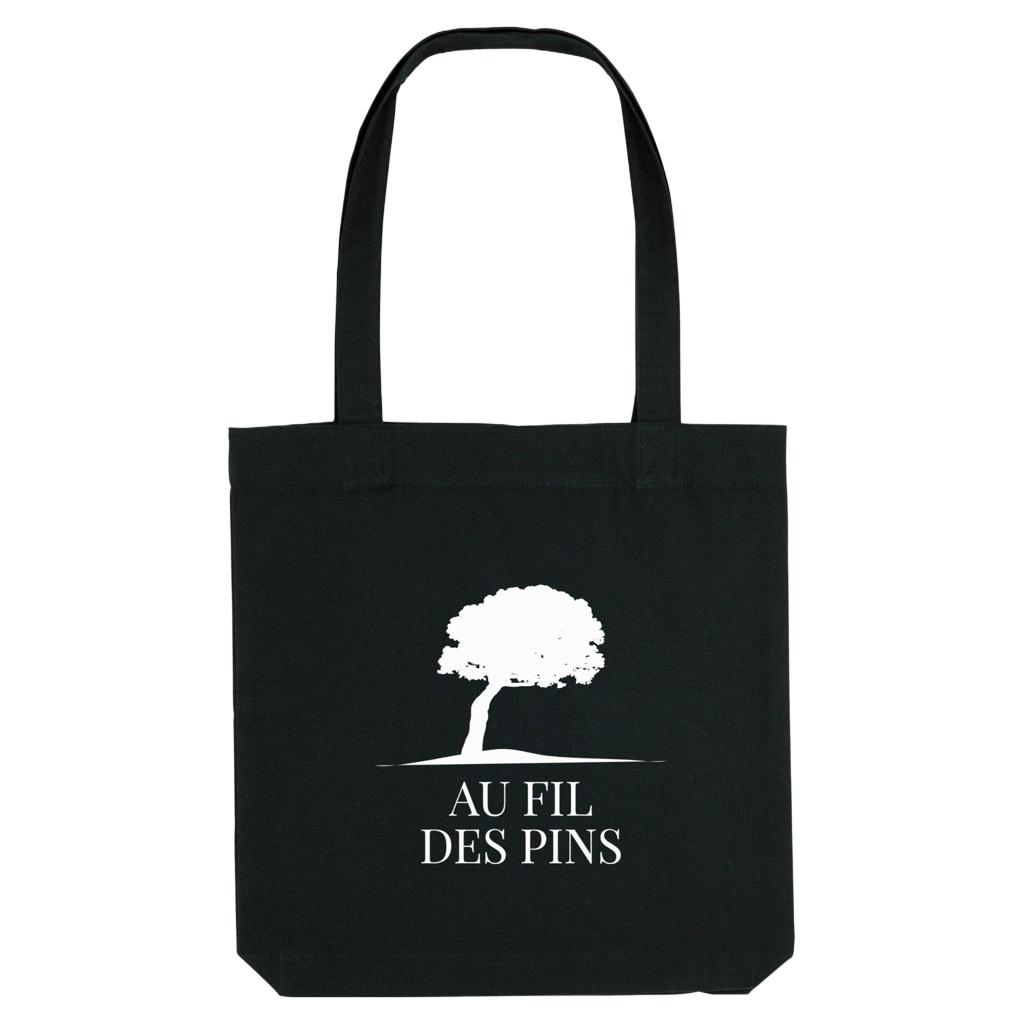Tote bag noir Au Fil des Pins en coton recyclé – Sac éthique et durable