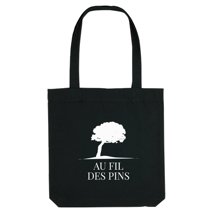 Tote bag noir Au Fil des Pins en coton recyclé – Sac éthique et durable