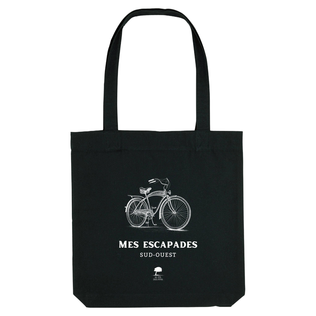 Tote bag noir Mes Escapades – Sac durable et éthique en coton recyclé