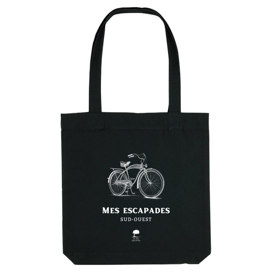 Tote bag noir Mes Escapades – Sac durable et éthique en coton recyclé