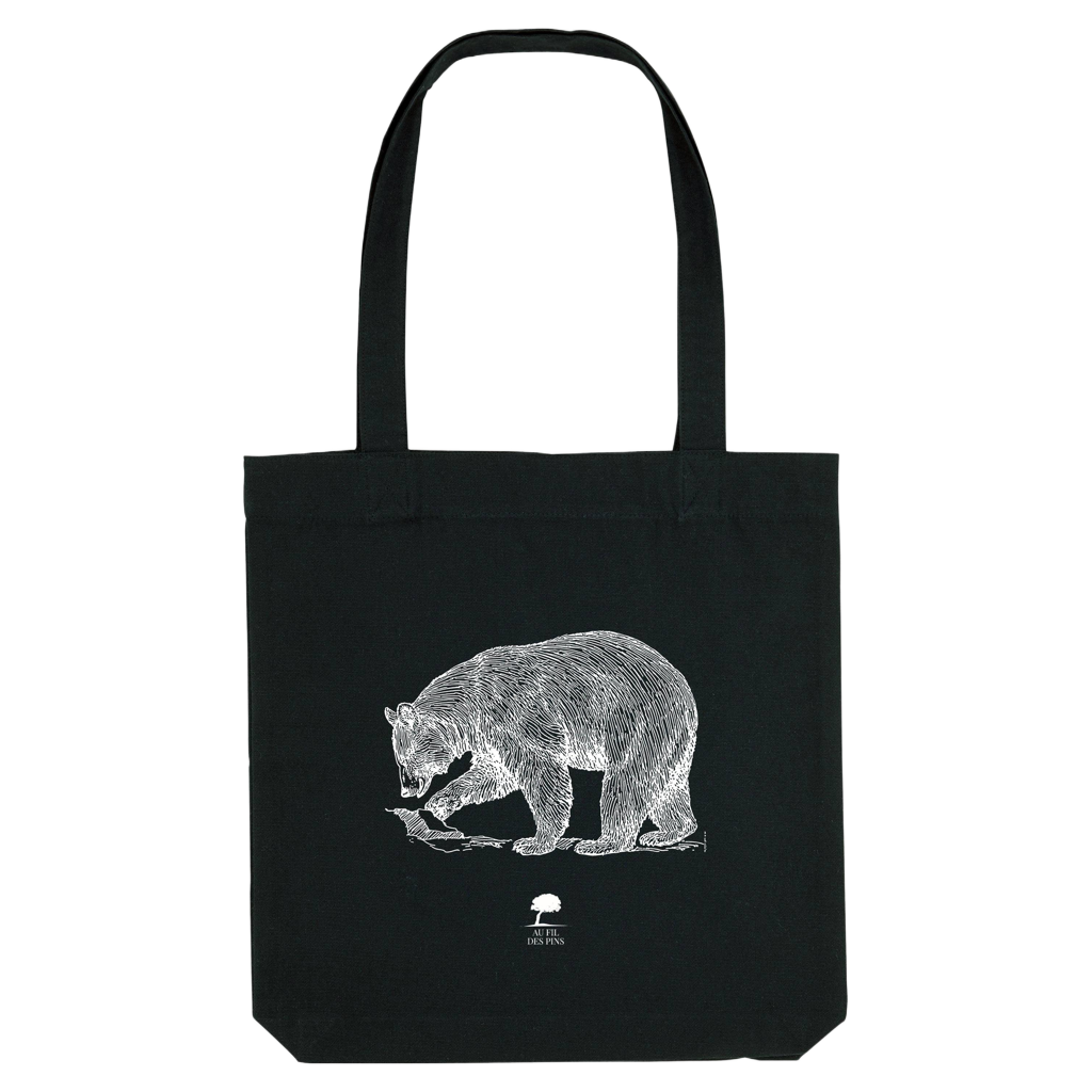 Tote bag noir Ours éco-responsable en coton recyclé