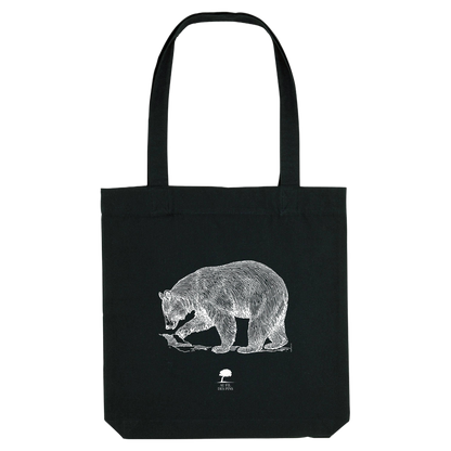 Tote bag noir Ours éco-responsable en coton recyclé