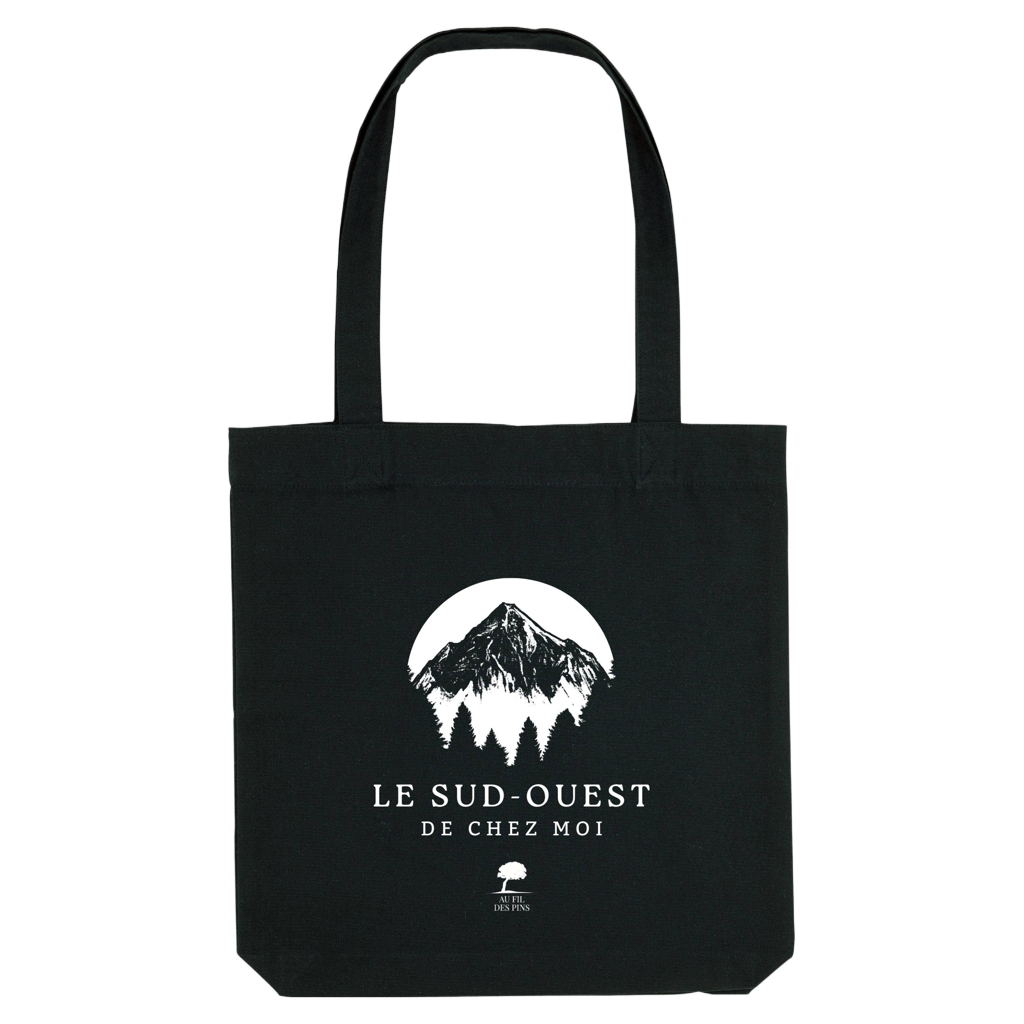 Tote bag noir Pyrénées en coton recyclé – Sac éco-responsable