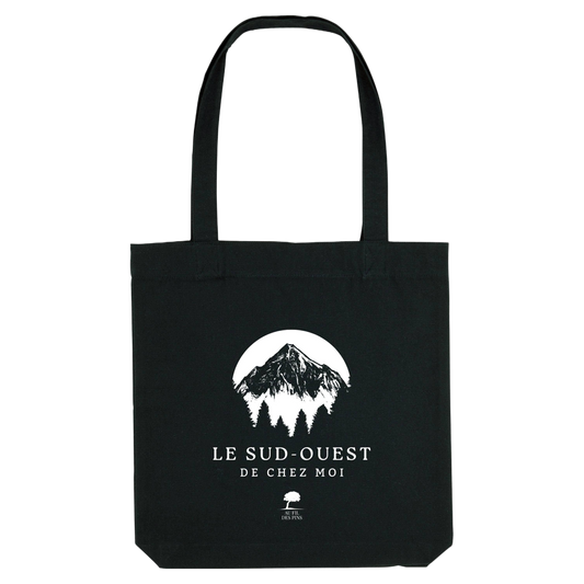 Tote bag noir Pyrénées en coton recyclé – Sac éco-responsable