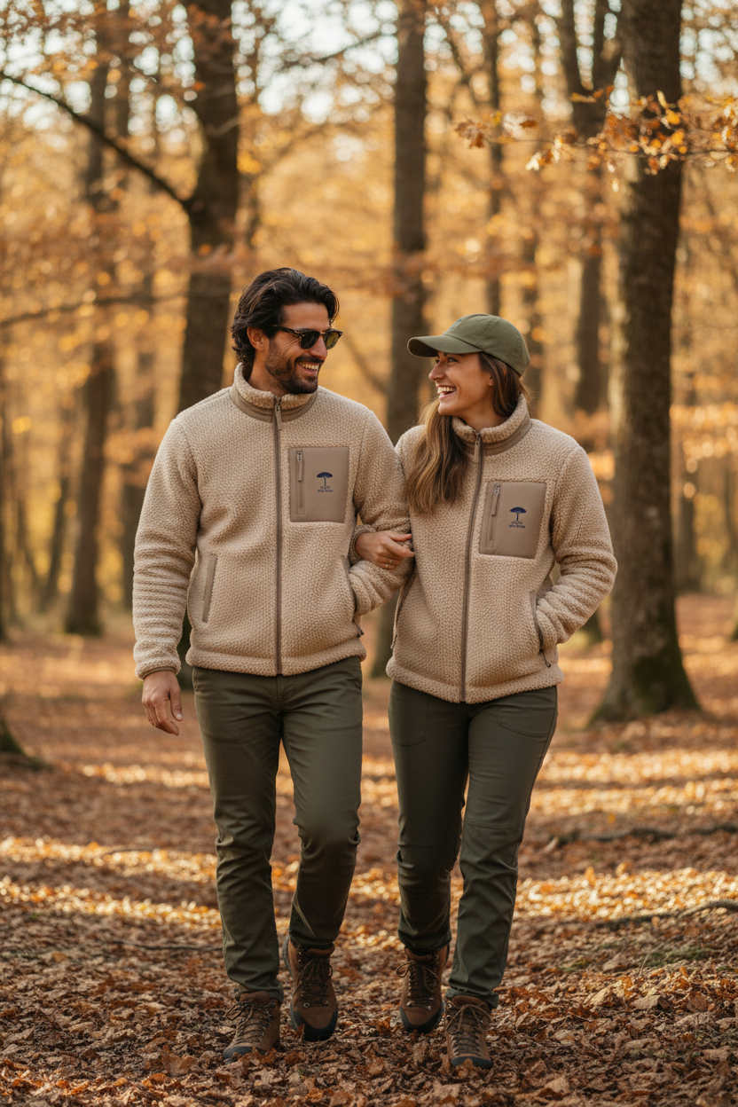 Couple en veste sherpa unisexe Au Fil des Pins - polyester recyclé GRS
