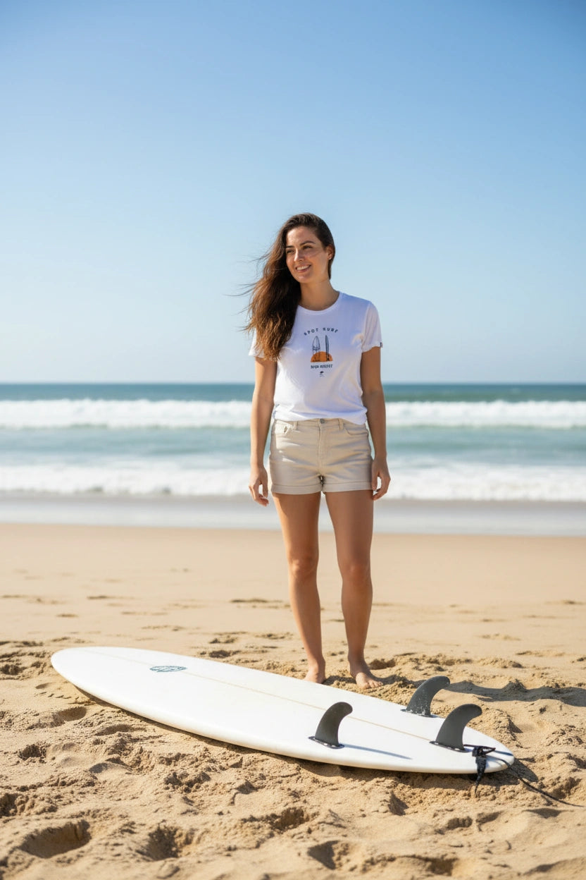 T-shirt blanc femme plage Seignosse Landes planche de surf