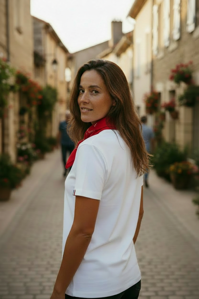 Lifestyle femme - foulard rouge Fêtes - village Sud-Ouest