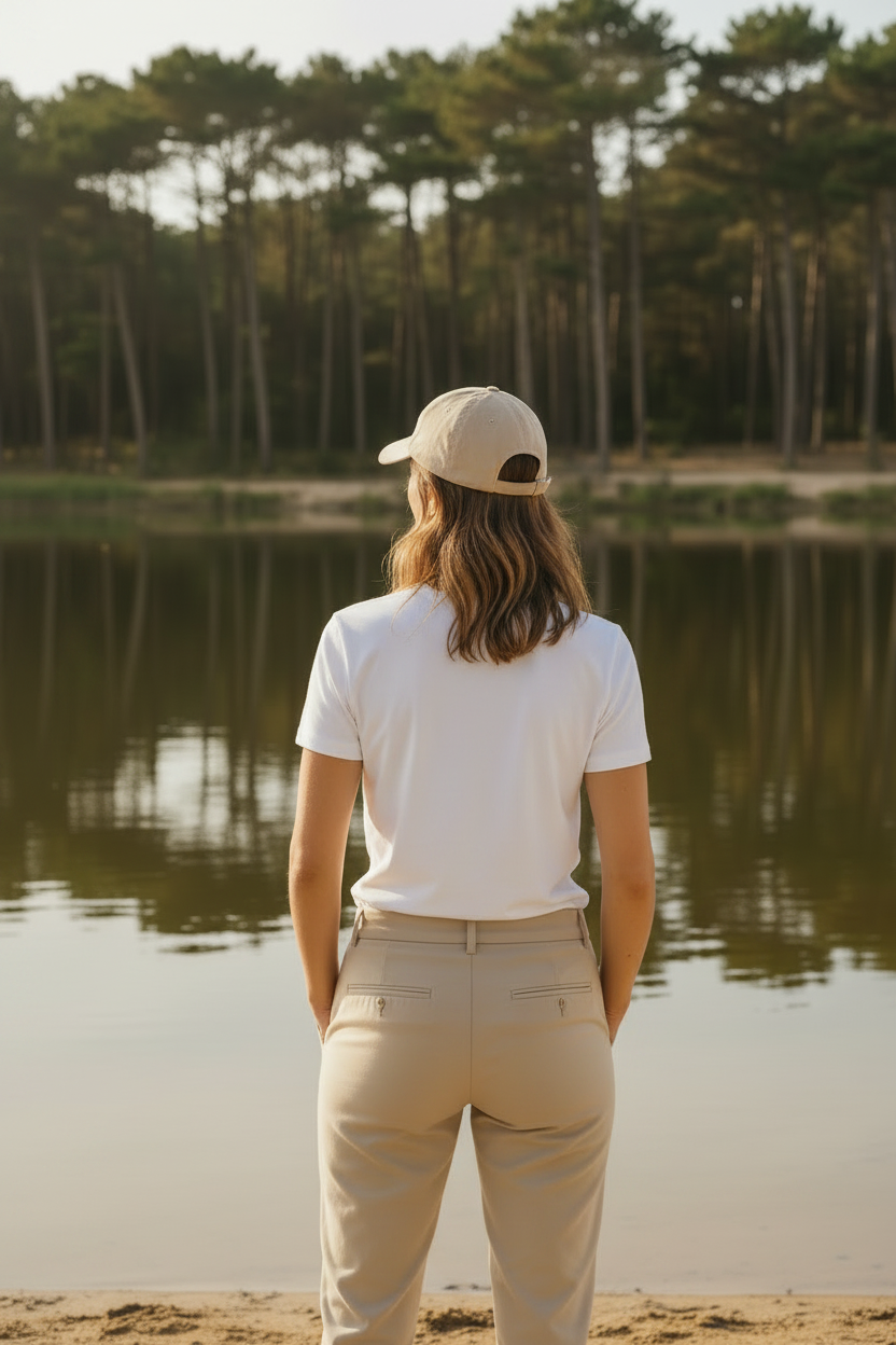 Lifestyle lac – T-shirt blanc femme, de dos, silhouette élancée