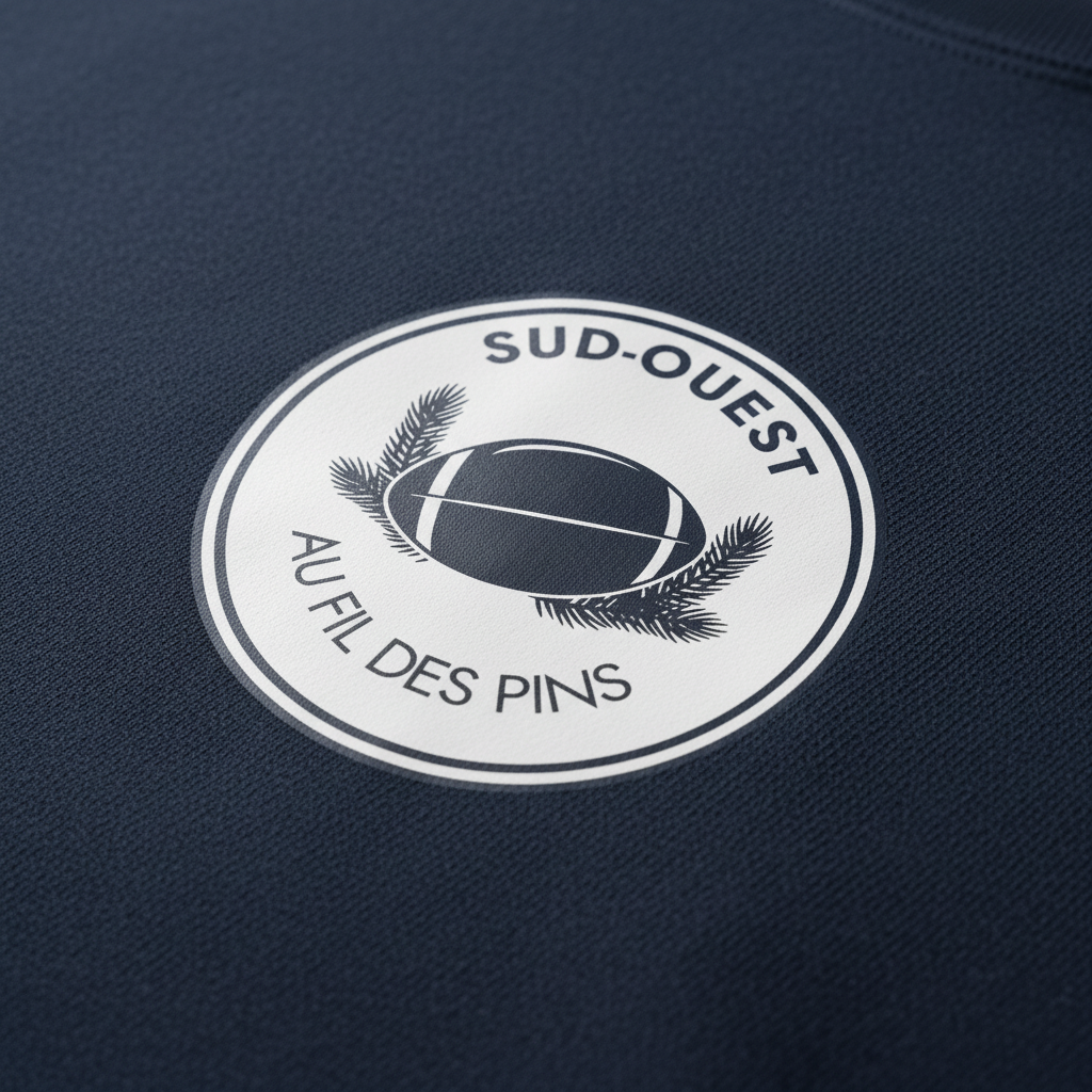 Macro badge rugby DTF sur french terry navy