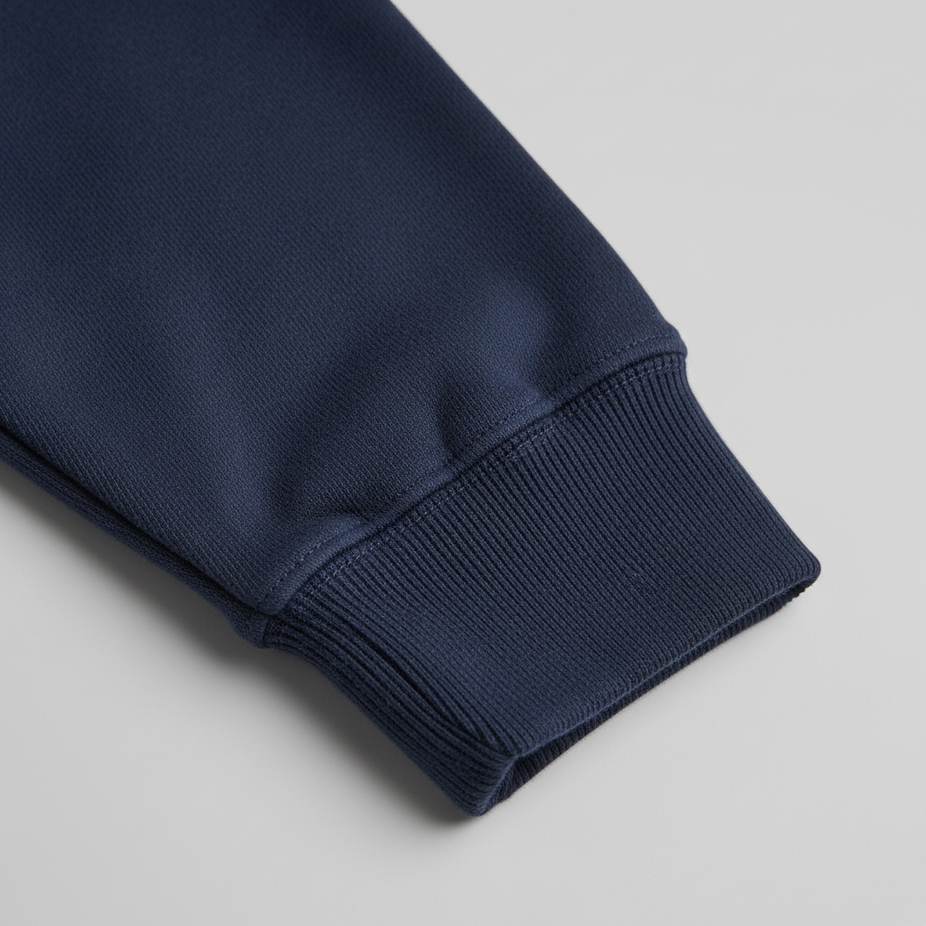 Macro détail poignets longs sweat navy