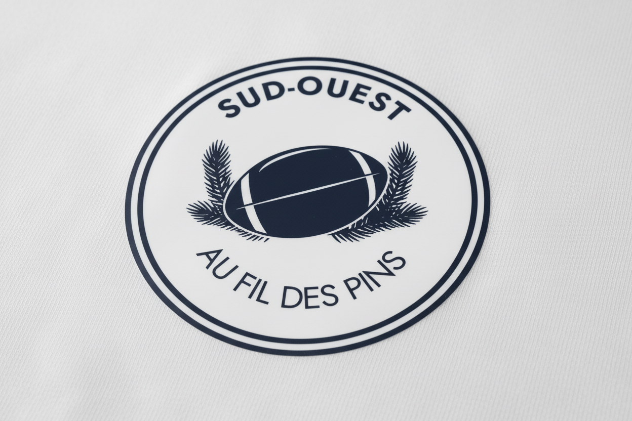 Macro DTF écusson fond blanc badge rugby
