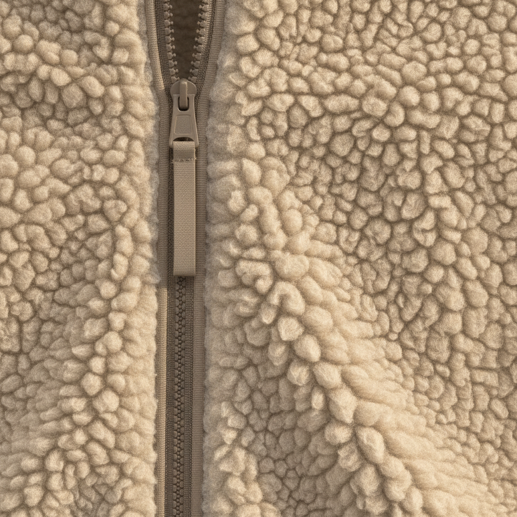Détail maille sherpa 480 g/m² polyester recyclé certifié GRS