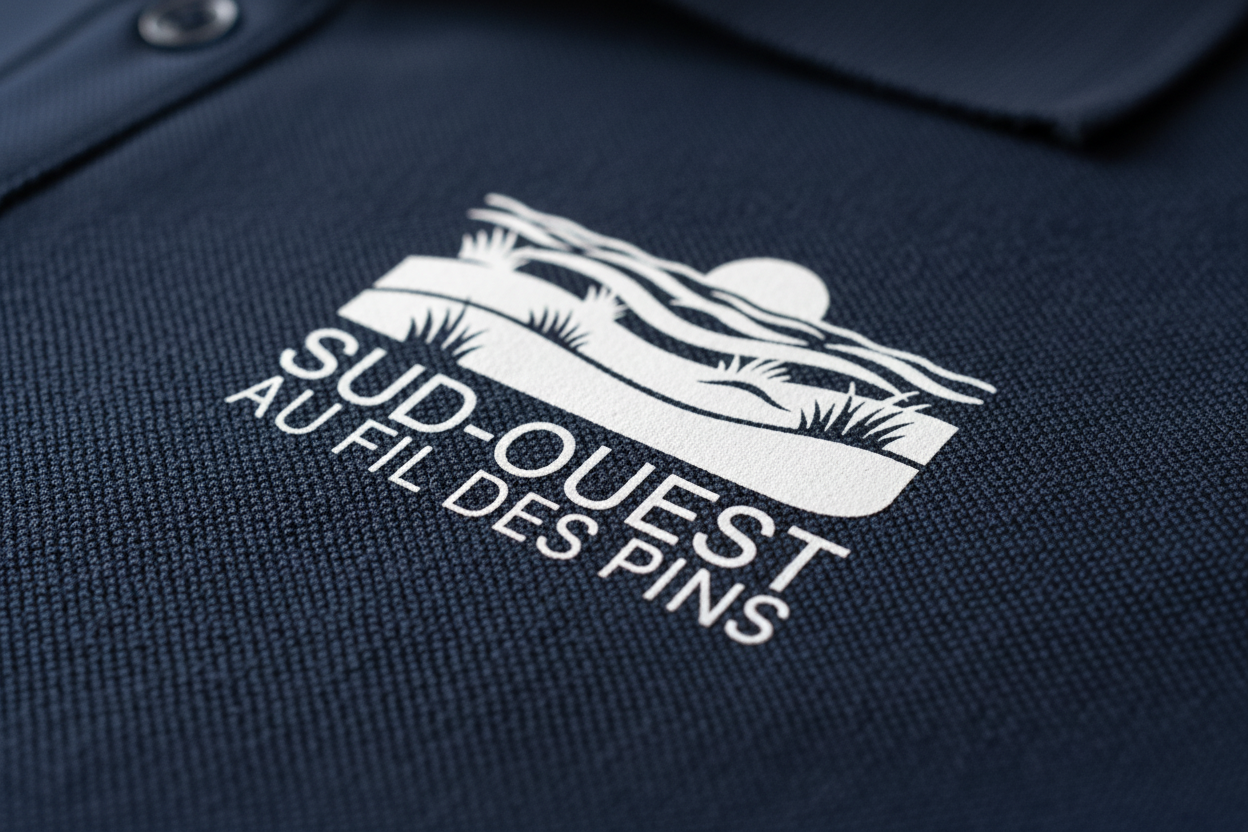 Gros plan texture piqué coton bio polo bleu marine avec boutons ton sur ton