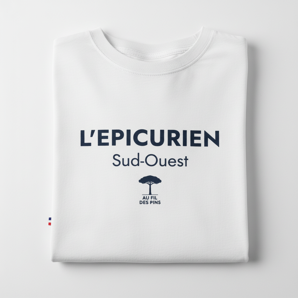 Macro t-shirt blanc L'Épicurien plié