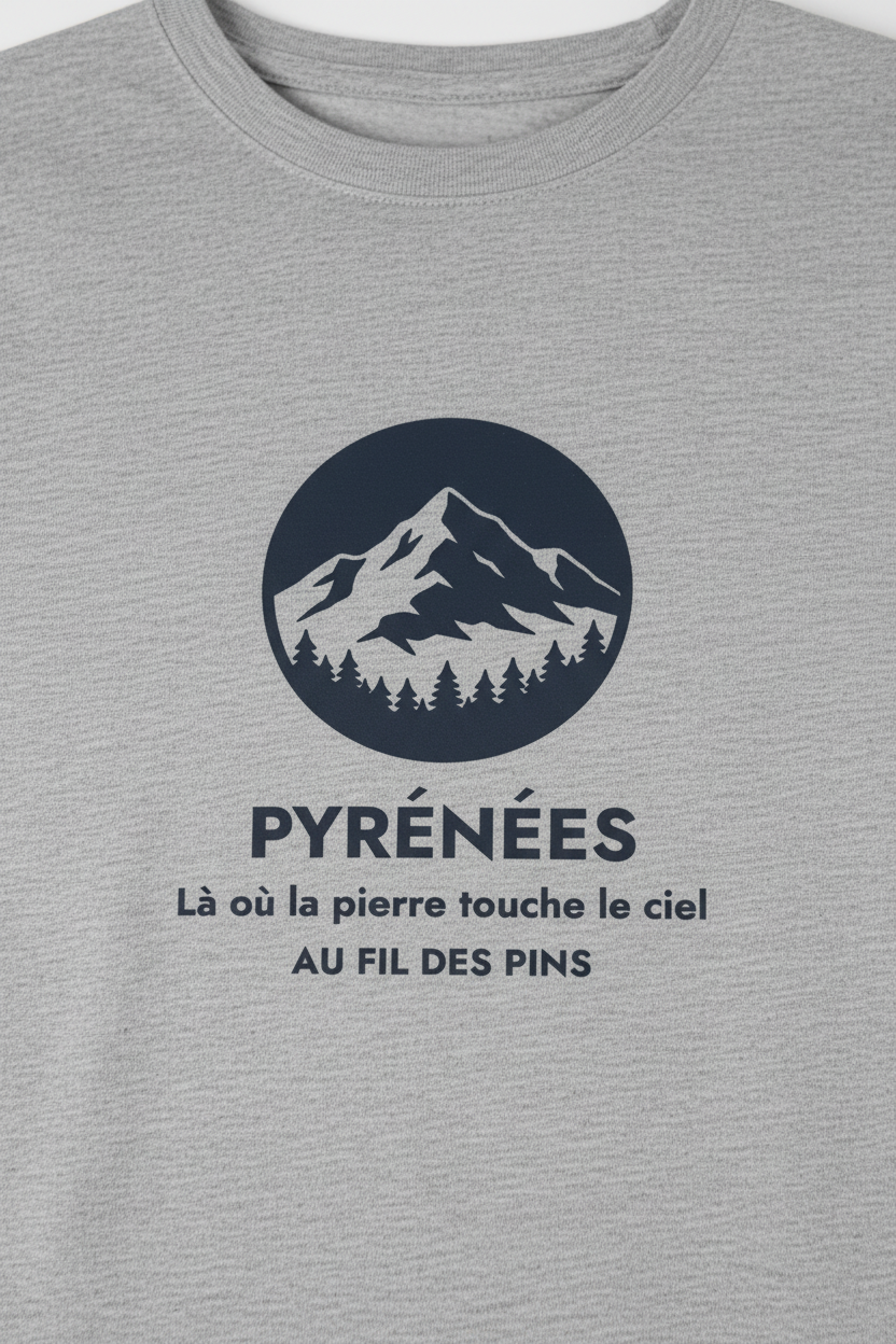Macro t-shirt gris chiné Pyrénées