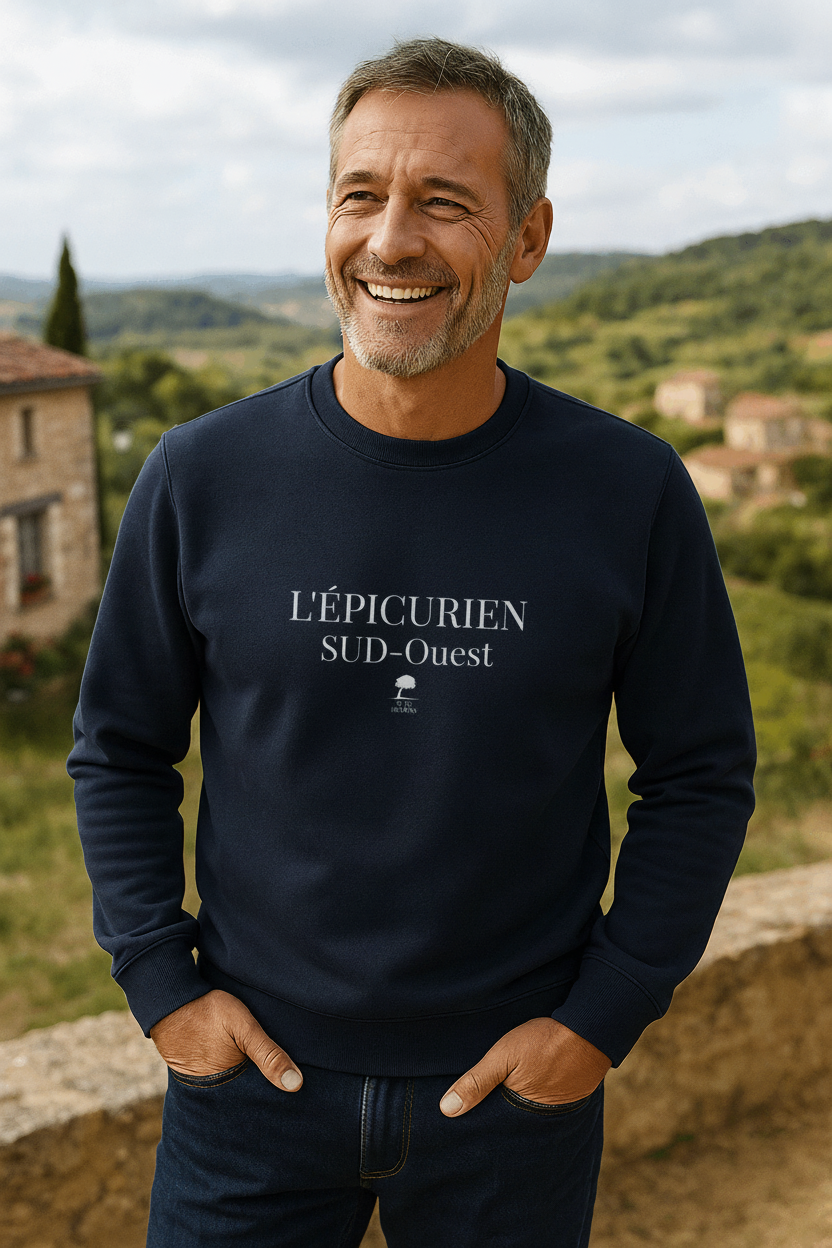 Mannequin sweat navy contre mur - L'Épicurien Sud-Ouest sans du