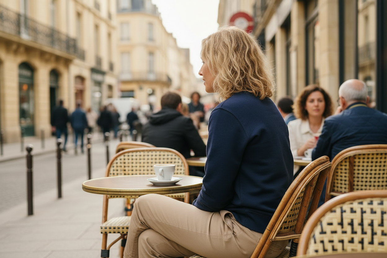 Photo lifestyle café vue 3/4 dos