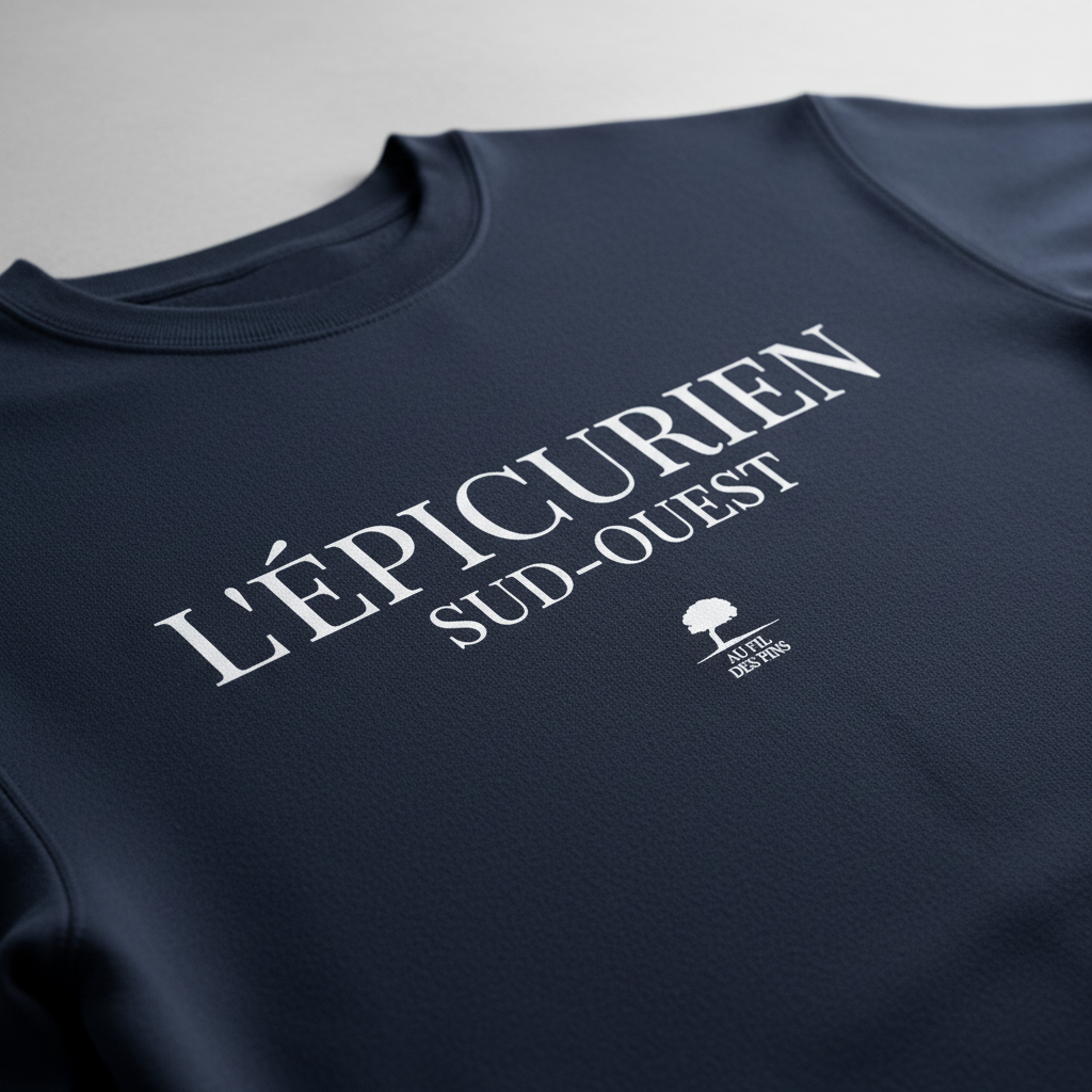 Plan serré design blanc élégant sur sweat navy sans étiquette