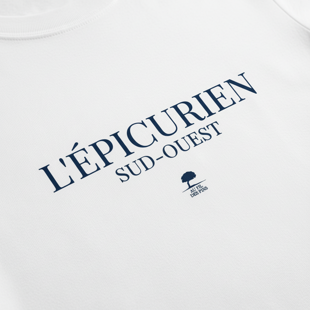 Plan serré design L'Épicurien avec logo Au Fil des Pins