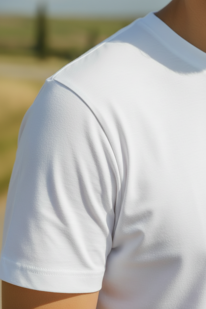 Plan serré manche col t-shirt blanc