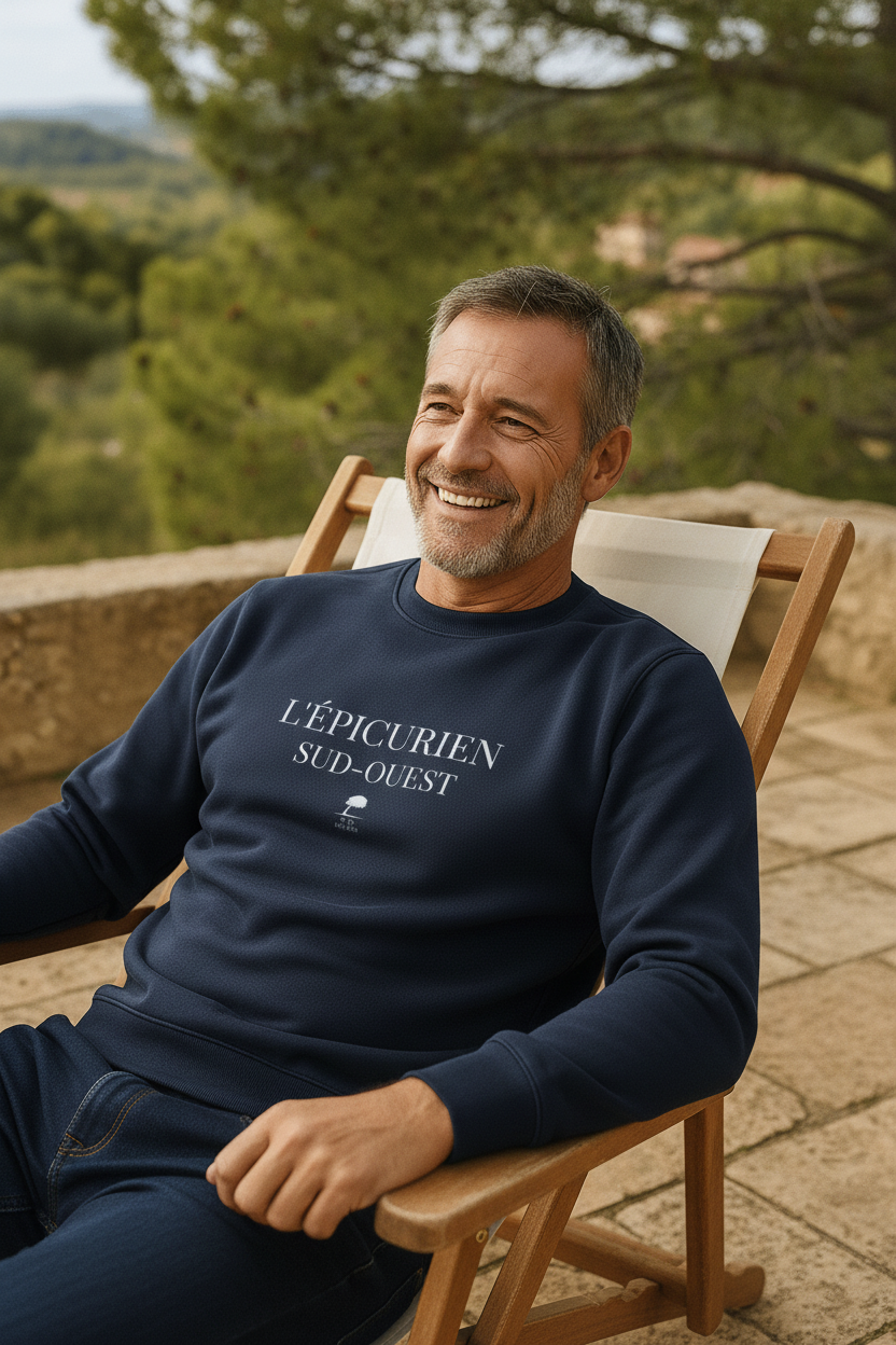 Plan serré mannequin sweat L'Épicurien Sud-Ouest sans du