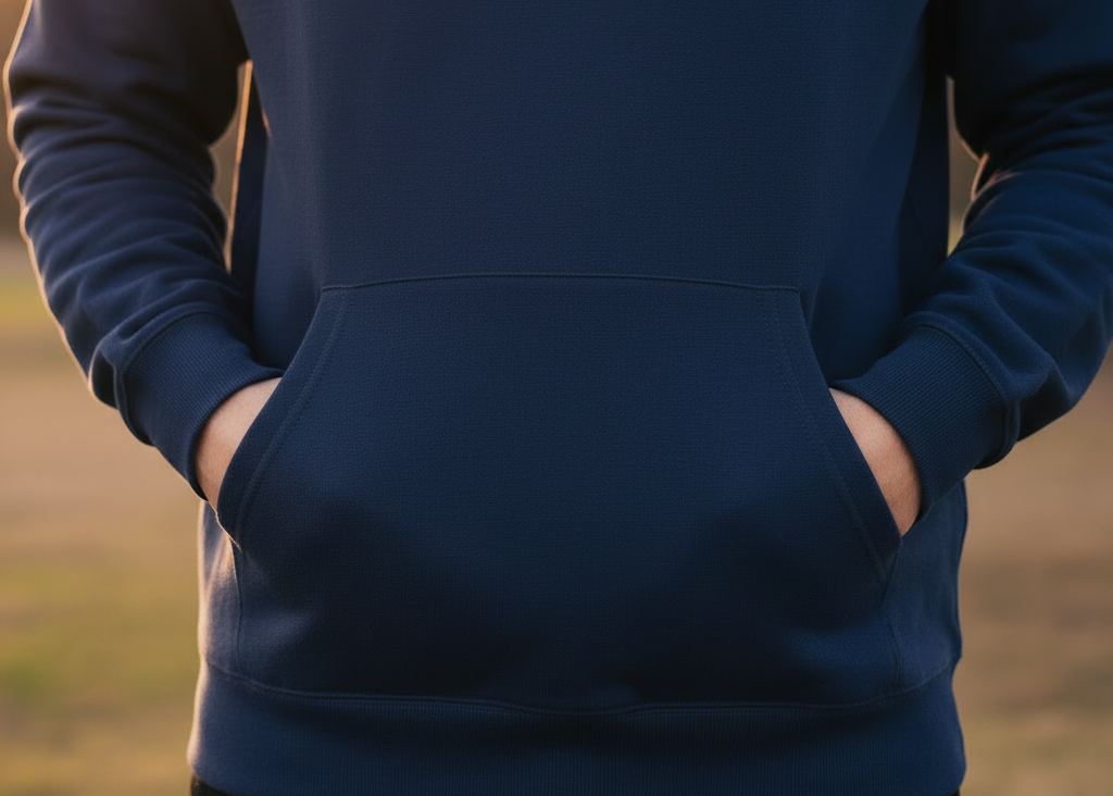 Plan serré poche kangourou - sweat marine