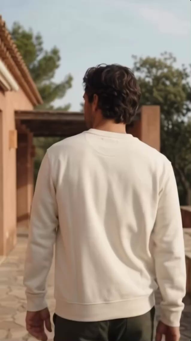 Vidéo du sweat unisexe Rugby en coton bio, nouveau motif silhouette de joueur Au Fil des Pins