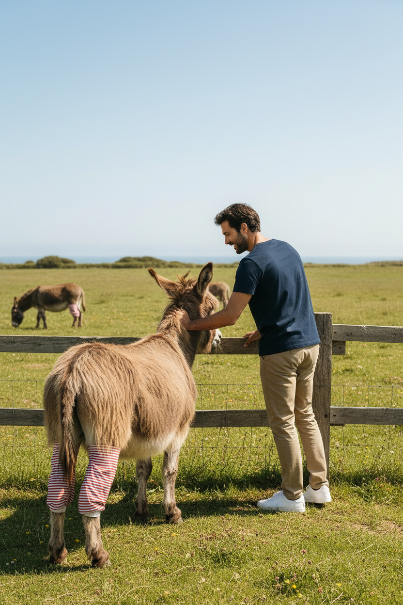 Ré mon île - Lifestyle de dos avec ânes poils longs