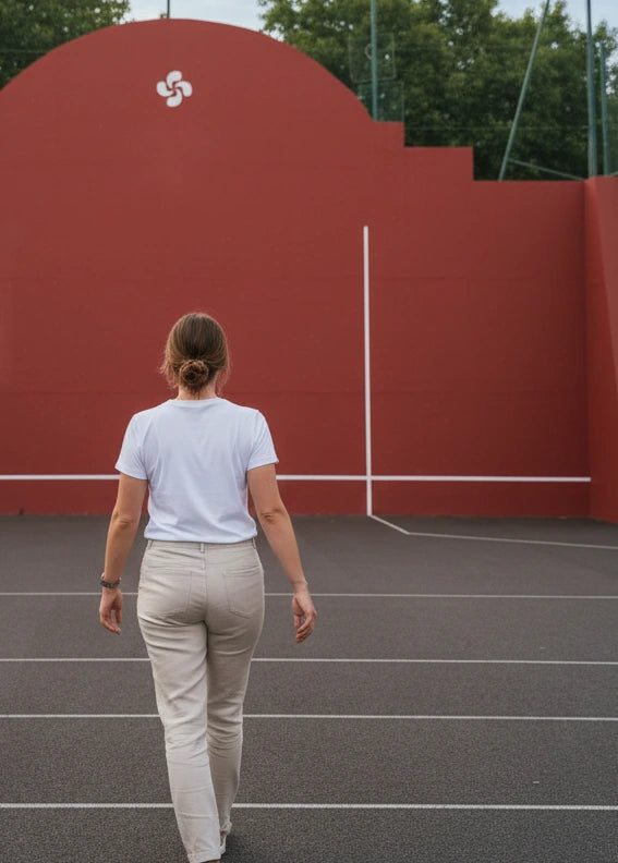 T-shirt blanc femme fronton pelote basque lauburu Pays Basque