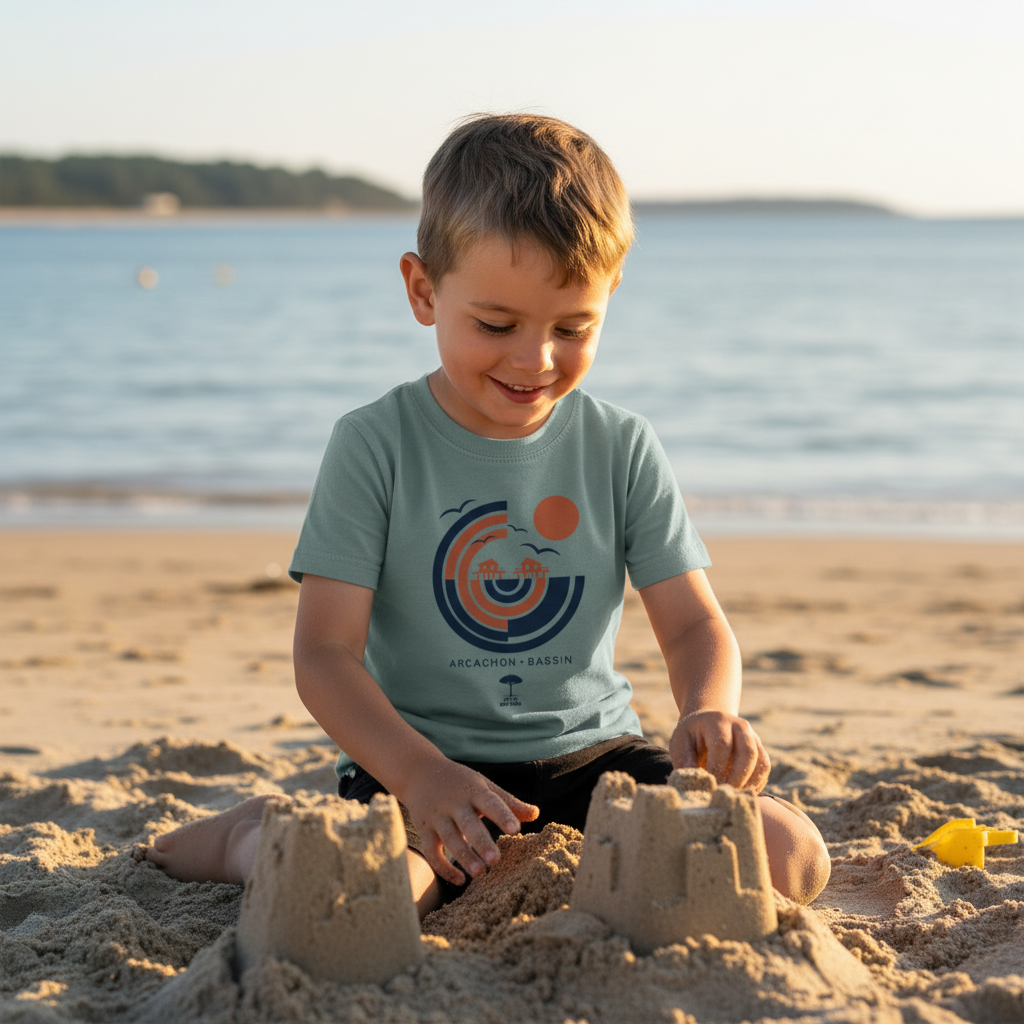 T-shirt enfant Arcachon vert aloe - lifestyle