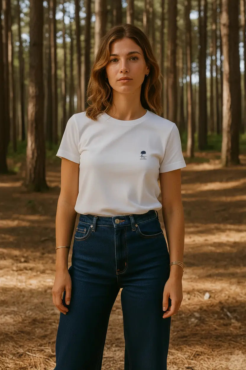 T-shirt blanc femme coton bio Made in France forêt landaise