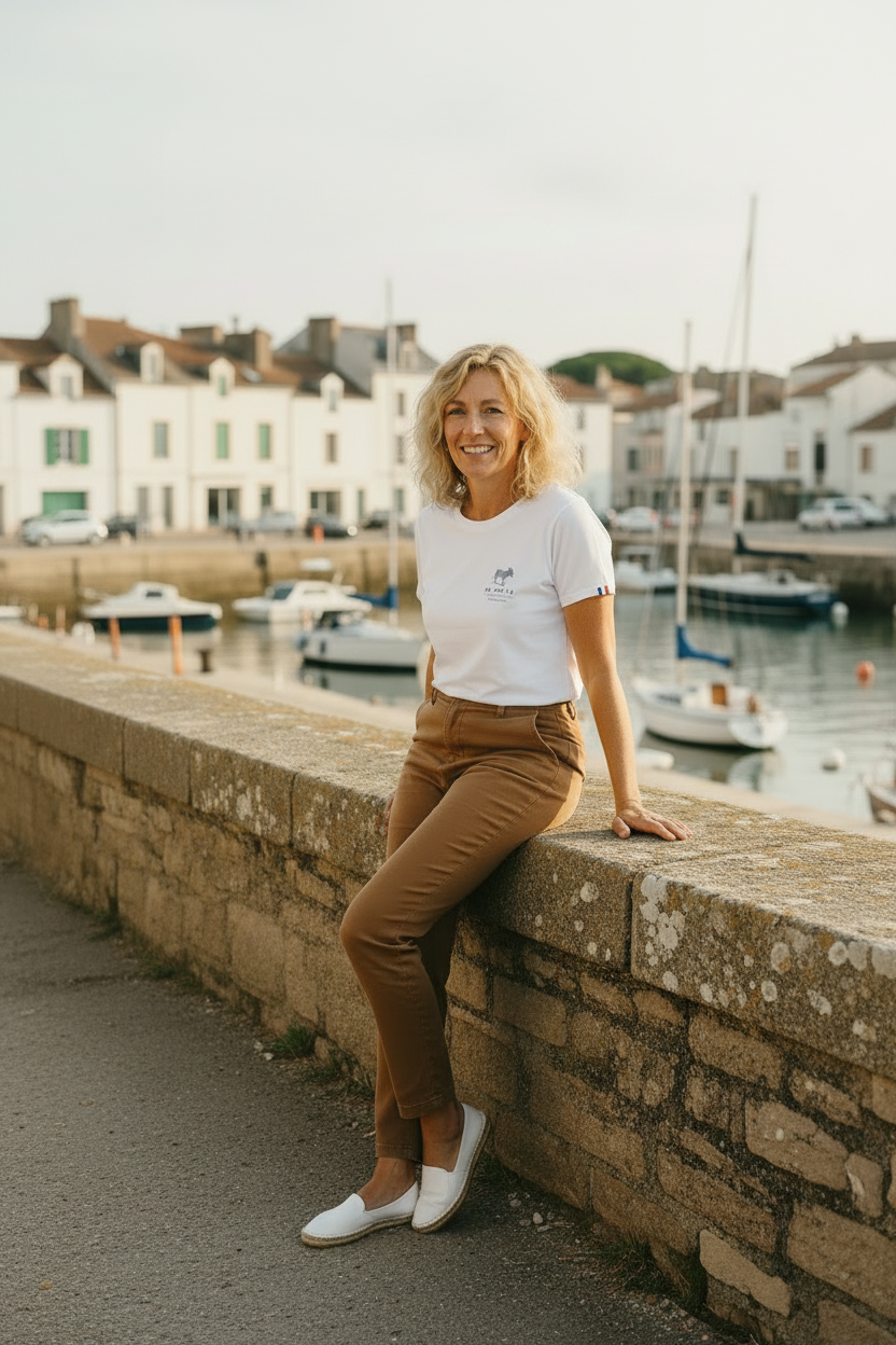 T-shirt Île de Ré femme blonde architecture côtière